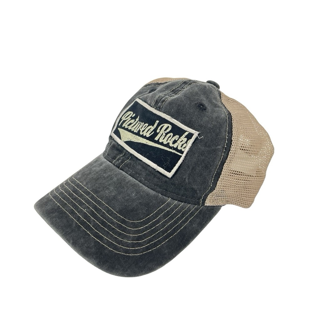 Picture Rocks Salt Creek Apparel Trucker Hat Distressed Black Tan Mesh Snapback
